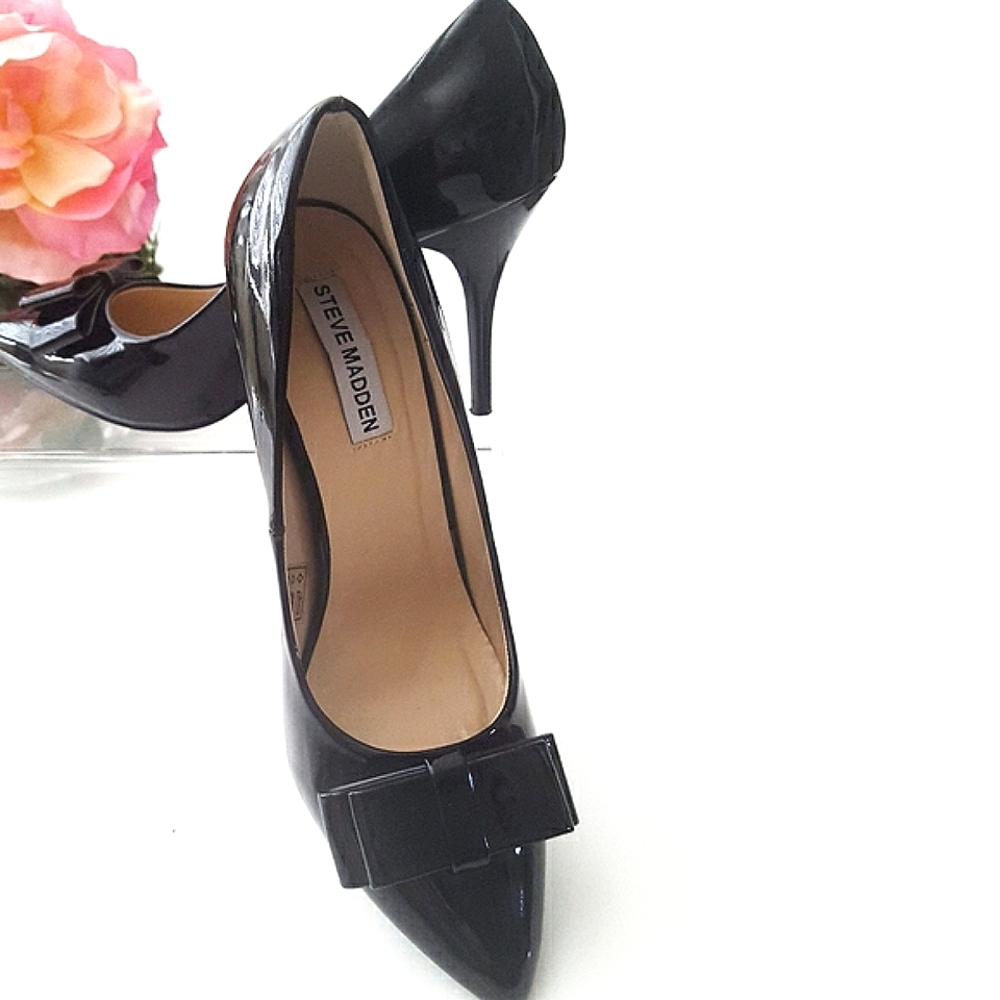 Steve Madden💋Black Patent Bow Pointy Toe Heels